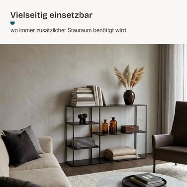 Окремостояча полиця Isojoki, металева книжкова шафа, полиця для вітальні, чорна, 120 x 35 x 88 см, чорний, матовий