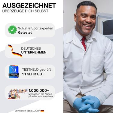 Назальні пластирі чорні, упаковка з 30 преміальних назальних пластирів, проти хропіння, додаткова підтримка для занять спортом та кращої якості сну, краще дихання при закладеному носі, назальні пластирі один розмір 75 Ефективність