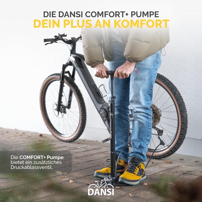 Насос DANSI COMFORT, підлоговий, до 12,4 бар/180 PSI, високоякісний матеріал, чорний