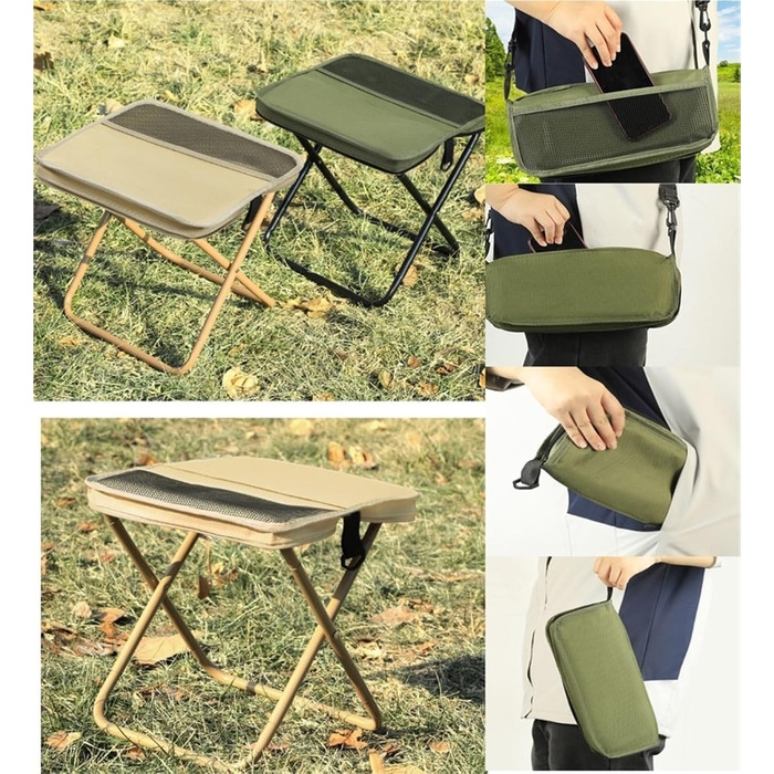 Портативний стілець для альпінізму та походів, складний стілець-рюкзак, маленький складний стілець, витримує до 150 кг, вуличний складний стілець із блискавкою для подорожей, кемпінгу, риболовлі (чорний, L) Великий чорний