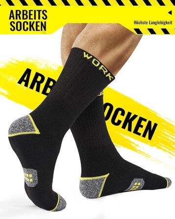 Пар чоловічих робочих шкарпеток, посилені термошкарпетки з підкладкою, дихаючі функціональні шкарпетки з комфортною манжетою, довгі робочі шкарпетки розмір 43-46, чорні, 10