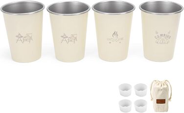 Дорожні кухлі з нержавіючої сталі (304), 350 мл, упаковка з 4 шт. , легкі кемпінгові кухлі для води, кавові кухлі для активного відпочинку, домашнє використання (бежевий)