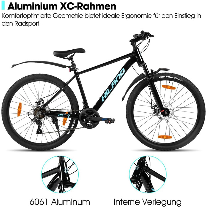 Гірський велосипед HILAND 26/27,5 дюймів для жінок, чоловіків та дорослих, 21-швидкісний гірський велосипед з алюмінієвою рамою, подвійні дискові гальма, гірський велосипед для чоловіків та жінок, чорний/зелений/синій/фіолетовий чорний 27,5 дюймів