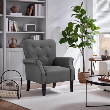 Сучасне крісло Yaheetech з вигнутою спинкою та дерев&39яними ніжками, м&39яке крісло-реклайнер, крісло під телевізор з підлокітниками, одномісний диван, зручні сидіння, темно-сірий, темно-сіра поліестерова тканина