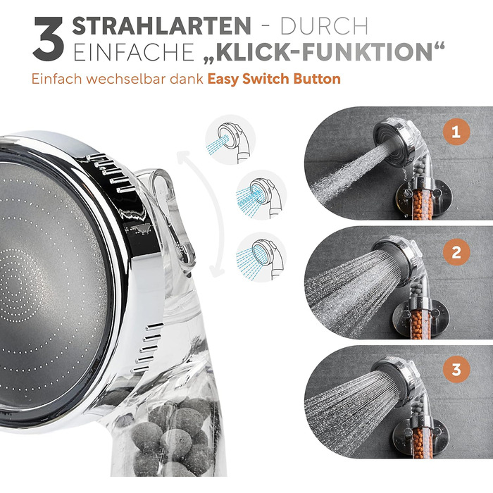 Преміум лійка для душу з мінералами від happydrop водозберігаюча ручна лійка з підвищеним тиском та 3 режимами струменя