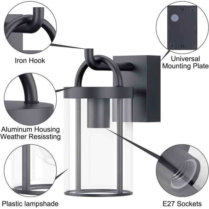 Вуличний настінний світильник Klighten Vintage, Настінний світильник Outdoor Industrial, Антрацитовий зовнішній світильник Промисл