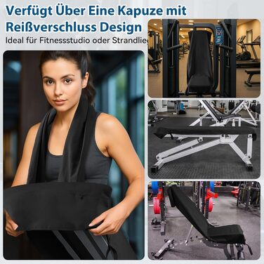 Рушники Novent Fitness з мікрофібри, 2 шт., 120x50 см, спортивні рушники з кишенею на блискавці, компактні, нековзні та швидковисихаючі, для тренажерного залу, спорту, подорожей, чорні