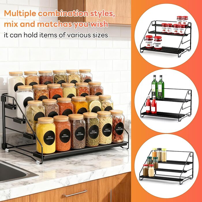 Вертикальна підставка для спецій з чотирма рівнями, регульована, не потребує свердління, підходить для зберігання спецій на кухнях, у шафах та ванних кімнатах.