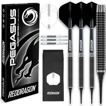 Набір дротиків RED DRAGON Pegasus Tungsten з м&39яким наконечником (Dartpfeile) - 18 г або 20 г - чорні стеблі, чорні стрілки 18.0 грамів
