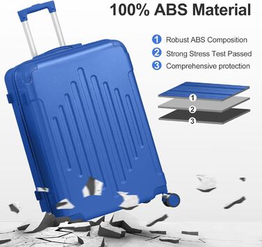 Ручна валіза LEADZM з ABS-пластику, дорожня валіза, легка валіза для салону з колесами, що обертаються на 360, кодовим замком та посиленими кутами, схвалена авіакомпанією (синій, M, 55 см) темно-синій-1 M (55 см)