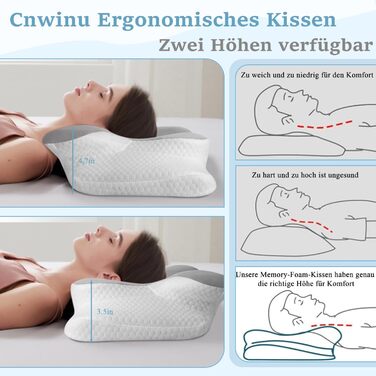 Подушка для шиї, подушка з піни з ефектом пам&39яті, ергономічна подушка для сну на боці, ортопедична подушка від болю в шиї, подушка з підтримкою шиї для сну на боці, спині та животі, 60x40x12 см