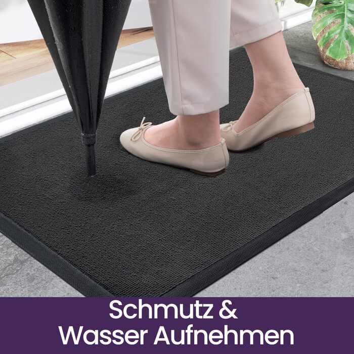 Килимок для вулиці DEXI, нековзний килимок для вловлювання бруду, миється та стійкий до атмосферних впливів, тонкий килимок для дверей, вхідний килимок, скребок для ніг для вхідних зон та зовнішніх майданчиків, 60 x 90 см, сірий
