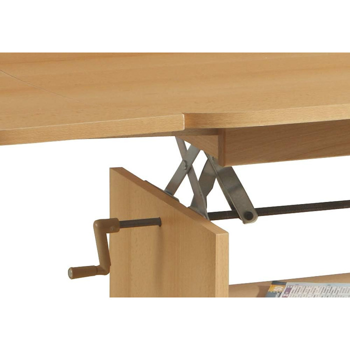 Функціональний журнальний столик Babsi, дерев&39яний матеріал з меламіновим покриттям, бук, регульована висота 53-63 см, розсувний 107-157 см, на колесах