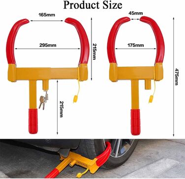 Автомобільний протиугін, Затискач для шин, Блокування коліс, Захисний замок для шин, Регульований протиугінний замок, Міцний замок причепа, Затискач для коліс для автомобіля, Транспортера, Вантажівки, Позашляховика, Візок для гольфу Жовтий 9 отворів