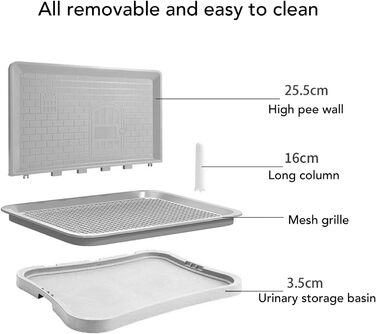 Туалет для дресирування домашніх тварин, портативний лоток для сечовипускання зі знімною настінною підставкою, туалет для дресирування цуценят та кошенят в одному фіксованому місці для дрібних тварин (білий)