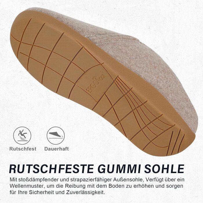 Ортопедичні капці ERGOfoot Felt для жінок та чоловіків, ортопедичні капці для підтримки склепіння стопи, повстяні капці для використання в приміщенні та на вулиці, розмір 39 EU, абрикосовий колір