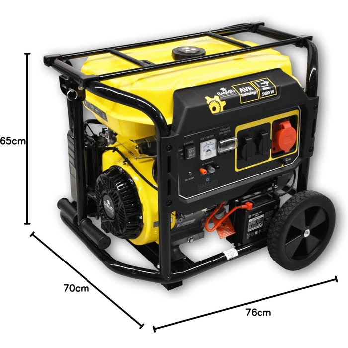 Генератор BAMATO BGE-5400 Інверторний генератор Технологія AVR 4-тактний бензиновий двигун 420 куб.см 12,2 к.с. 5400 Вт Роз&39єми 1 x 400 В, 2 x 230 В та 1 x 12 В постійного струму