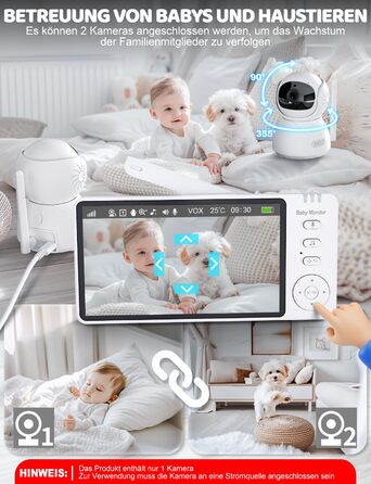 Монітор для дітей з камерою 5 дюймів 720p HD Відео Монітор для дітей Нічне бачення Режим VOX Двосторонній аудіо Моніторинг темпера