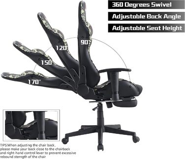 Ігрове крісло ALEAVIC з підставкою для ніг, гоночне крісло, ергономічне офісне крісло, ігрове крісло для ПК, висока спинка. (камуфляжний колір)