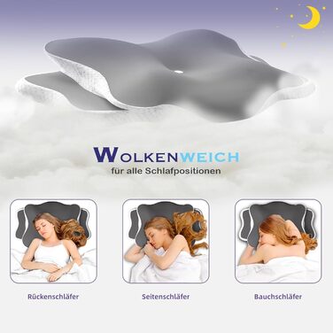 Подушка для шиї MEINZII&39S, ергономічна подушка, ортопедична подушка для сну на боці, спині та животі (сріблясто-сіра)