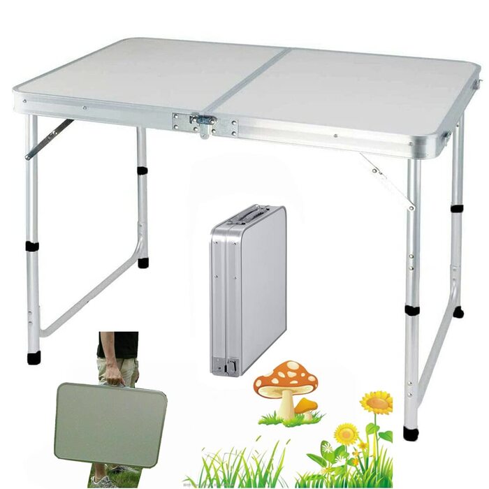 Портативний розкладний стіл Lucn для використання в приміщенні та на вулиці, алюміній, 120 x 60 x 70/62/55 см (регульована висота), для пікніка, вечірки, кемпінгу, стильний стіл, витримує до 50 кг
