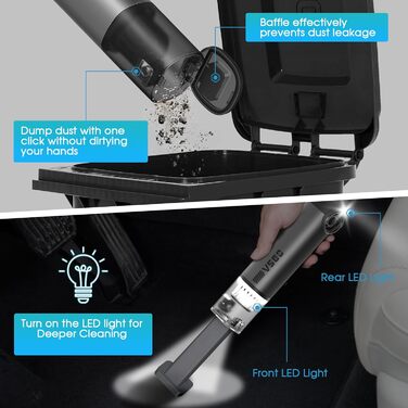 Автомобільний пилосос VSGO, електричний очищувач повітря з потужністю всмоктування 17000 Па, портативний міні-пилосос 5-в-1, час р