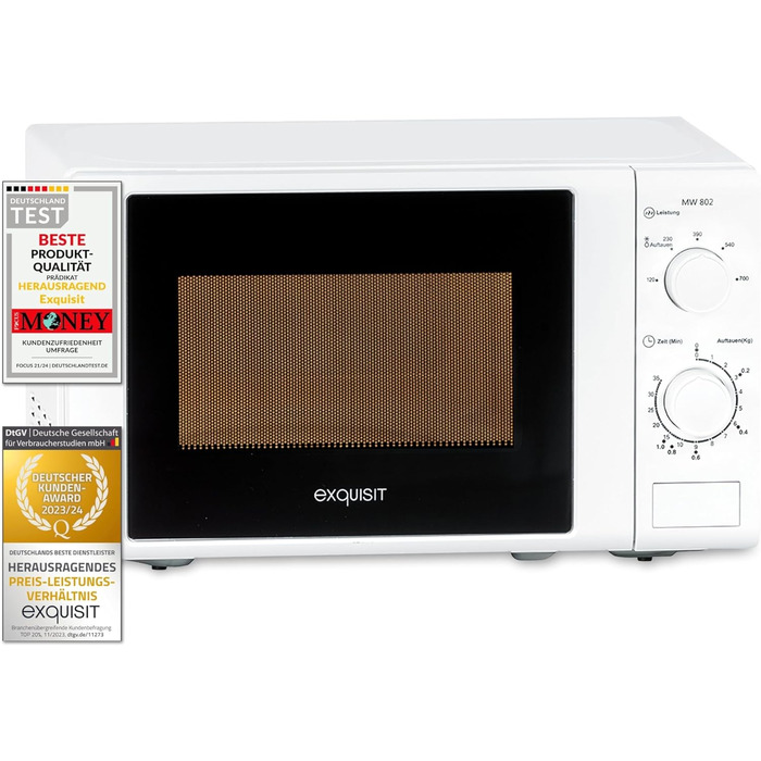 Мікрохвильова піч Exquisit MW 802 Потужність 700 Вт Місце для приготування їжі 20 л Компактна мікрохвильова піч Інтер'єр з нержавіючої сталі Таймер білий Класичний Білий