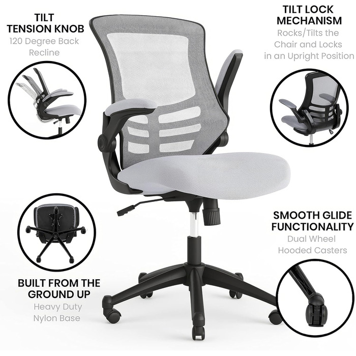 Офісний стілець Flash Furniture, ергономічний, із сітчастою спинкою, литим сидінням з регулюванням висоти та важелем нахилу, що фіксується, сірий, 65 x 63 x 105 см Сірий 64,77 x 62,23 x 104,78 см