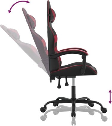 Геймерське крісло з функцією відкидання спинки, штучна шкіра чорного/бордового кольору, 57,5x59,5x121-131 см, для покращеного ігрового досвіду, модель 3143849