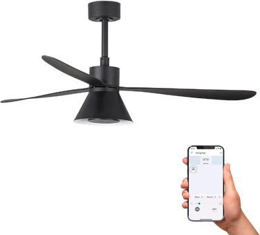 Великий, конусоподібний, чорний світлодіодний стельовий вентилятор, інтелектуальний, 6 швидкостей