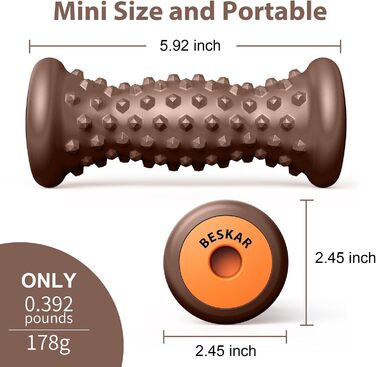 Масажний ролик для ніг при підошовному фасціїті, портативний гумовий масажний ролик для полегшення болю в склепінні склепіння стопи Масажер ролик для болю в склепінні стопи, болю в п'ятковій шпорі, зняття стресу, нейропатії (обвуглений)