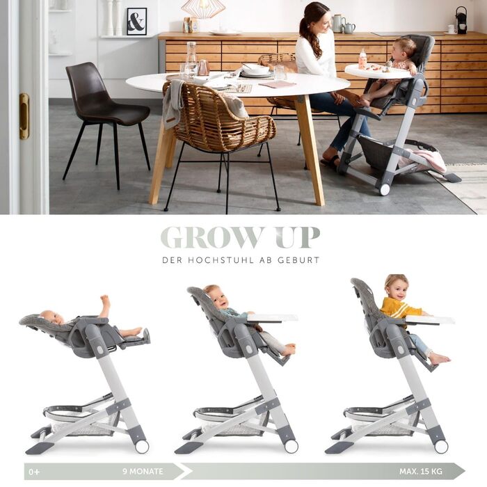 Дитячий стільчик для годування hauck Grow Up з функцією нахилу від народження - Дитячий стільчик зі столиком, на коліщатках, склад