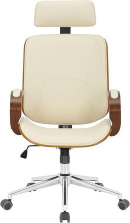 Офісне крісло CLP Dayton зі штучної шкіри, обертове крісло з підголівником, функцією гойдання, регулюванням висоти та функцією повороту на 360, колір горіх/кремовий