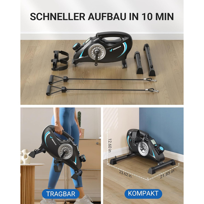 Педальний тренажер MERACH, тренажер для ніг для домашнього використання, міні-велотренажер для людей похилого віку з 2 стрічками опору та нековзним килимком, домашнє фітнес-обладнання для дому та офісу, компактний S04B1