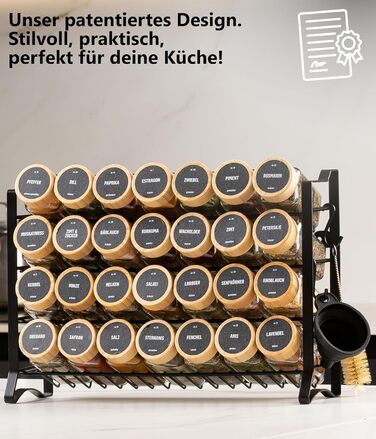 Підставка для спецій Deco haus, настінна та настінна З 28 БАНКАМИ ДЛЯ СПЕЦІЙ ТА ЕТИКЕТКАМИ - Органайзер для спецій - Органайзер для підставки для спецій - Підставка для спецій, підвісні підставки для спецій - Шафа для підставки для спецій, чорне сховище д
