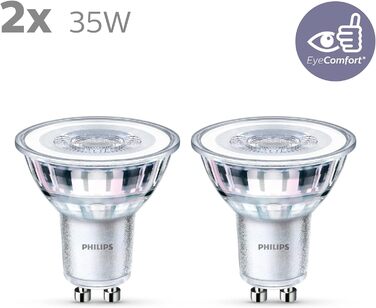 Лампи Philips LED Classic GU10 Warm Glow (50 Вт), світлодіодні плями з рефлектором з регулюванням яскравості та теплим білим світлом, енергозберігаючі лампи з тривалим терміном служби (35 Вт, 2 упаковки, теплий білий)