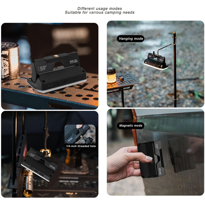 Портативний кемпінговий ліхтар SUNGOOYUE, 7 рівнів яскравості, 8 регульованих кутів, 900 лм, тип C, акумуляторний кемпінговий ліхтар з індикатором живлення для походів на свіжому повітрі