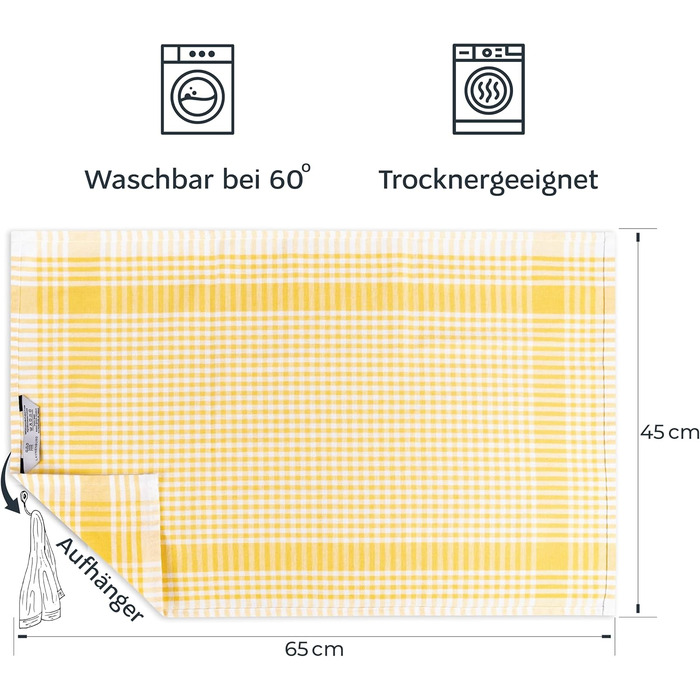 Набір з 10 чайних рушників у клітинку преміум-класу - 100 бавовна - 45x65 см та вішалка - Oeko TEX Standard 100 - Кухонні рушники