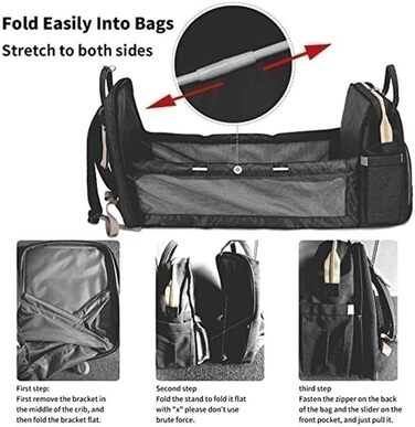 Портативний пеленальний мішок, багатофункціональний пеленальний рюкзак 4-в-1, дитячий дорожній рюкзак для дитячого ліжечка, складн