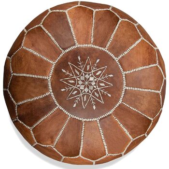 Марокканська подушка для підлоги з натуральної шкіри - Верблюжий вінтаж - Наповнена - Міцна шкіра, ручної роботи, східний пуф-мішок, пуф-підставка, світло-коричневий (верблюжий вінтаж)