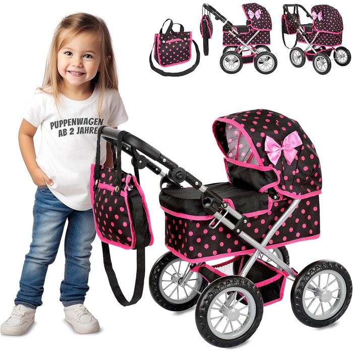 Коляска для ляльок Kinderplay від 2 років, лялькова коляска - легка і стійка конструкція, регулюється по висоті від 33 до 63 см, K