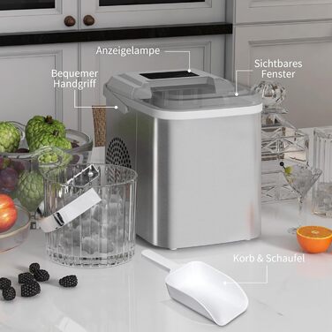 Льодогенератор HOMCOM 12 кг/24 год 1,2 л льодогенератор з дисплеєм резервуара для води 1,3 л Машина для створення кубиків льоду - Машина для виробництва кубиків льоду самоочисна срібло 30.3 x 22.8 x 29 см