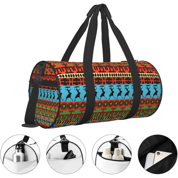 Спортивна сумка, дорожня сумка, з африканським принтом, чорна, універсальний розмір
