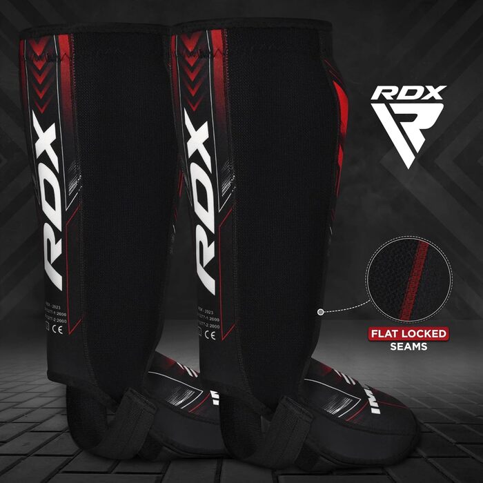 Щитки для гомілок RDX IMMAF для кікбоксингу, боксу, бойових мистецтв, ММА, захист підйому стопи, м&39які щитки для гомілок для спарингу, захист ніг для чоловіків та жінок, спорядження для кікбоксингу, червоні, M