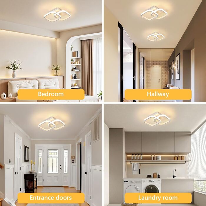 Стельовий світильник, світлодіодний стельовий світильник 18 Вт, сучасний креативний квадратний стельовий світильник 3000 K, стельові світильники для балконів, коридорів, гардеробів, спалень, ванних кімнат, білий