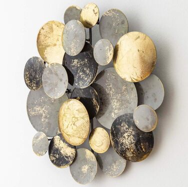 Настінне оздоблення ZEYA металеве Ø 30 см, круглий настінний орнамент 3D, настінна скульптура з металу в золотому чорно-сірому кол