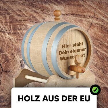 Дерев'яна бочка з полярним ефектом об'ємом 1 літр з гравіюванням на ваш вибір - індивідуальна дубова бочка для віскі, скотчу, бурбону, вина - з краном і дерев'яним блоком - подарунок для тата, дідуся - стійка і міцна бочка об'ємом 1 літр