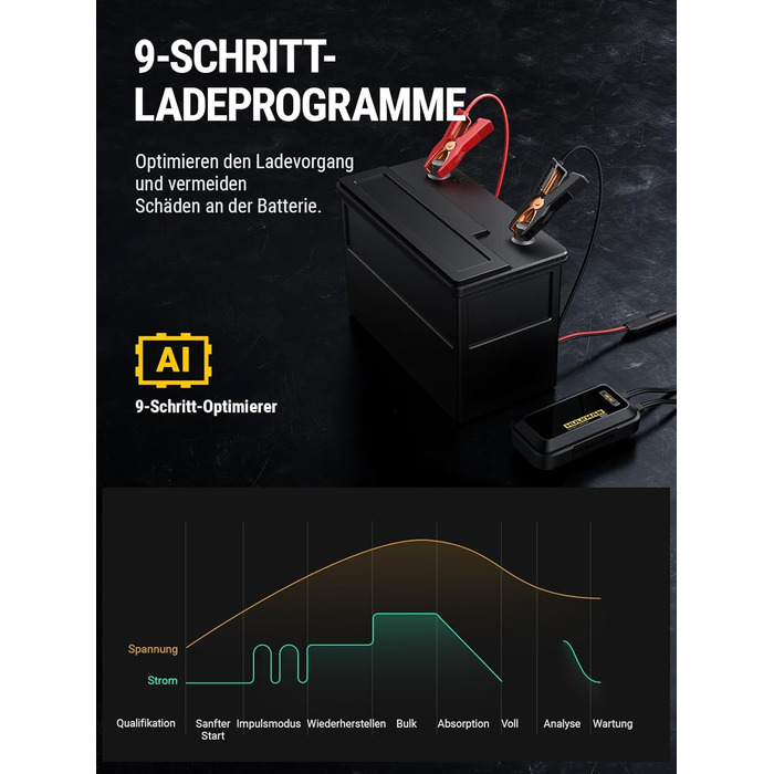 Зарядний пристрій для автомобільних акумуляторів HULKMAN Sigma 10 для акумуляторів 6В/12В зі світлодіодним екраном, крапельний зар