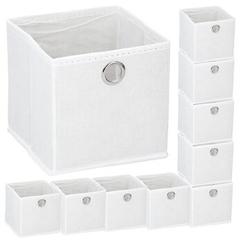 Набір із 10 складних коробок для зберігання, приблизно 15x15x15 см, білі - кубоподібні коробки для зберігання, складні, вставні кошики, органайзери для шухляд, органайзери для білизни, розкладні тканинні кошики з полицями, маленькі