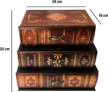 Міні-комод Rebecca Mobili, органайзер для столу, форма книги, 3 шухляди, МДФ ПВХ полотно, ретро стиль, для ювелірних виробів та косметики - Розміри 22 x 24 x 16 см (В x Д x Ш) - Арт. RE6443 22x24x16 см